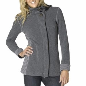 PrAna "Kari" Wool Blend Hooded Jacket Coat Grey Gray Stripe | Women's Size S